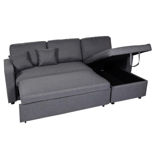 Cosmo Casa - Hoekbank met Bedbox - Nosag - Textiel - Donkergrijs - 228 cm