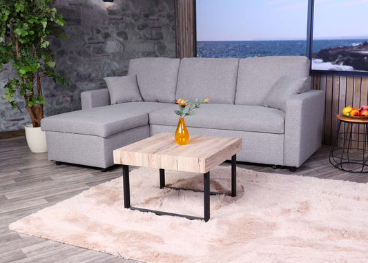 Cosmo Casa - Hoekbank met Bedbox - Nosag - Textiel - Grijs - 228 cm