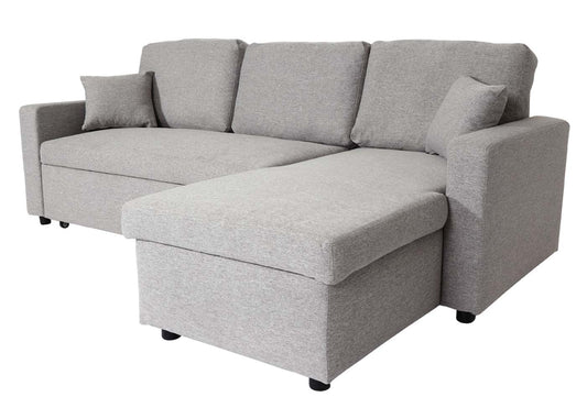 Cosmo Casa - Hoekbank met Bedbox - Nosag - Textiel - Grijs - 228 cm