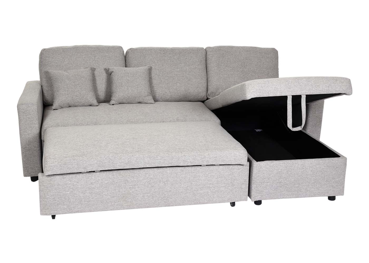 Cosmo Casa - Hoekbank met Bedbox - Nosag - Textiel - Grijs - 228 cm