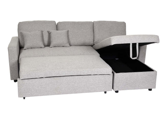 Cosmo Casa - Hoekbank met Bedbox - Nosag - Textiel - Grijs - 228 cm