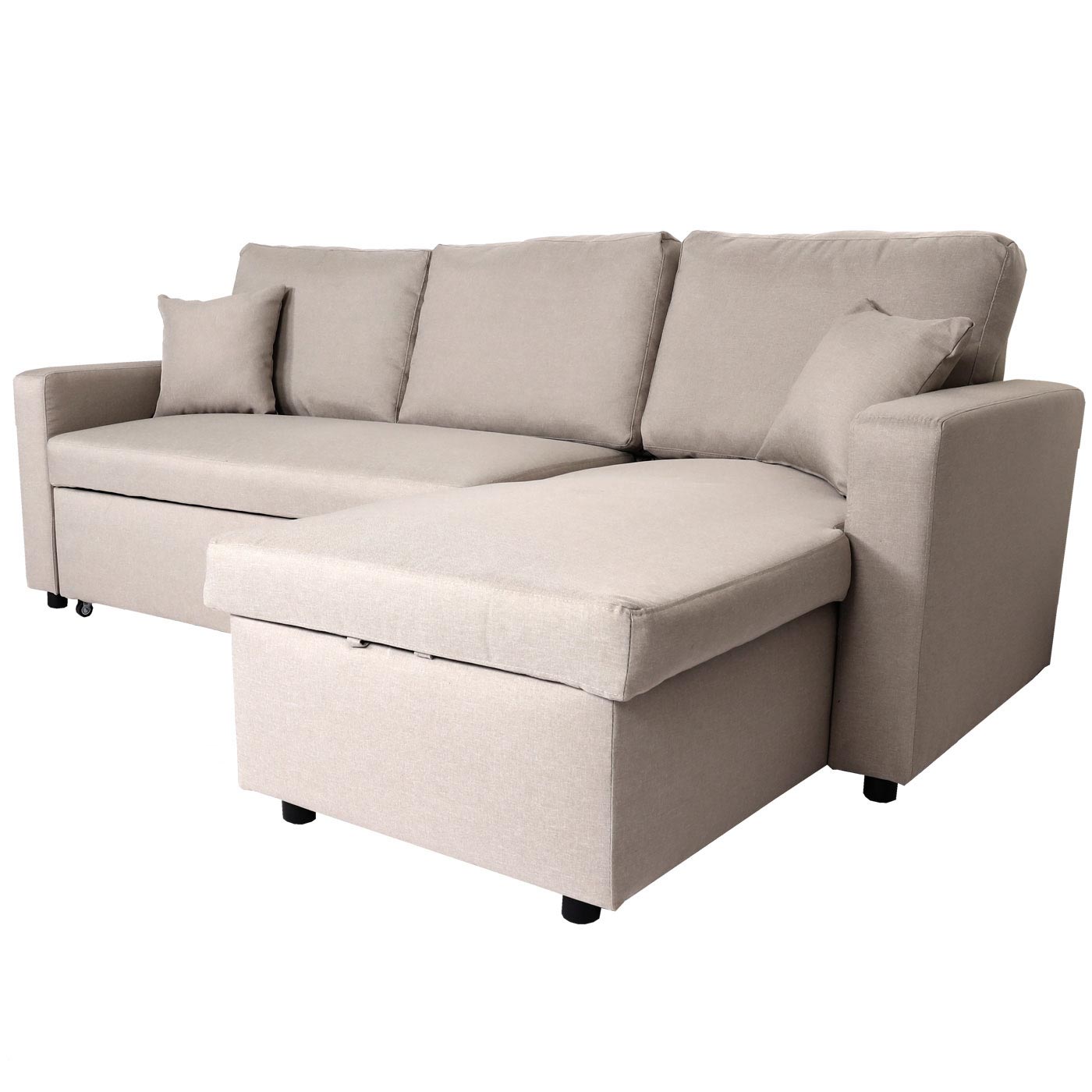 Cosmo Casa - Hoekbank met Bedkast - Nosag - Textiel - Beige - 228 cm