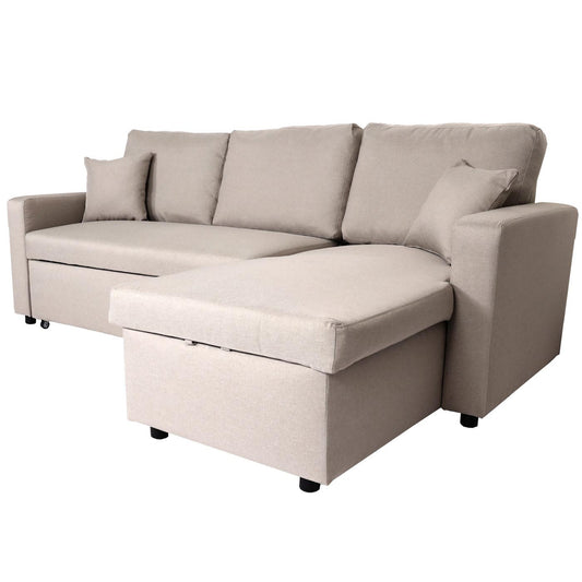 Cosmo Casa - Hoekbank met Bedkast - Nosag - Textiel - Beige - 228 cm