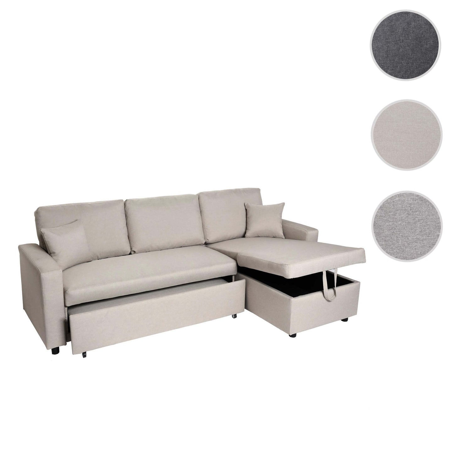 Cosmo Casa - Hoekbank met Bedkast - Nosag - Textiel - Beige - 228 cm