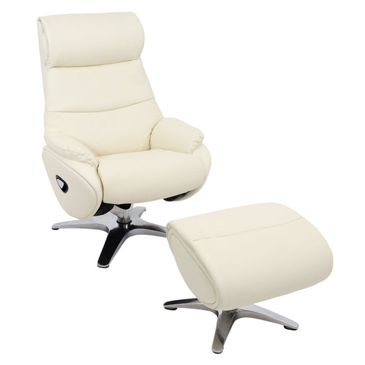 Cosmo Casa - Relaxstoel met Kruk - TV-Fauteuil - Draaibare Ligfunctie - Metaal & Kunstleer - Crèmewit