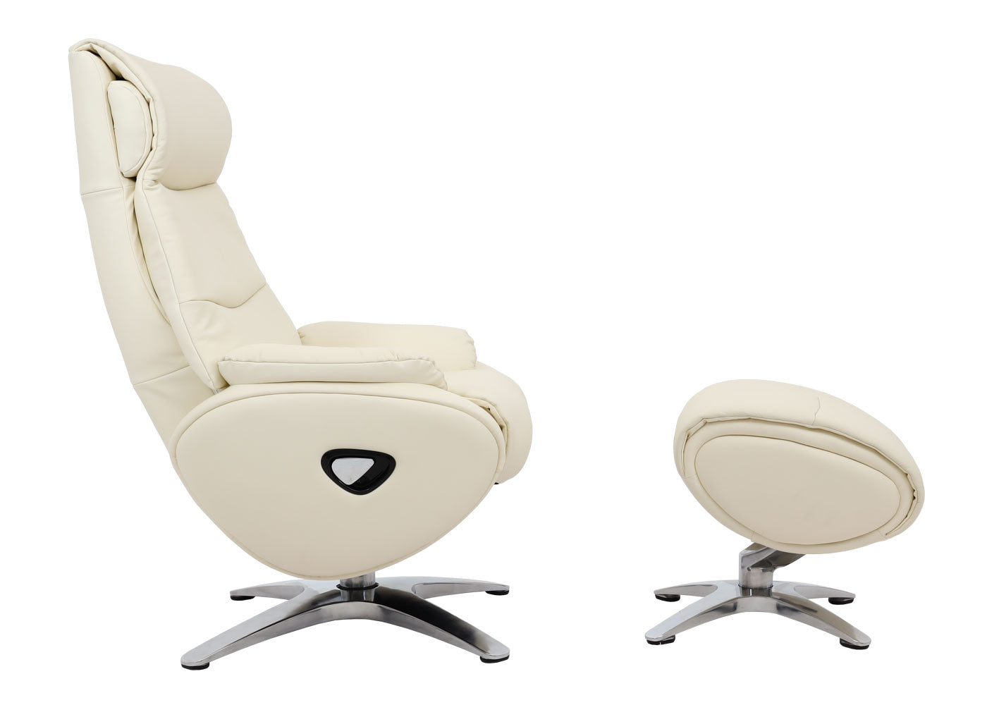 Cosmo Casa - Relaxstoel met Kruk - TV-Fauteuil - Draaibare Ligfunctie - Metaal & Kunstleer - Crèmewit