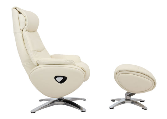 Cosmo Casa - Relaxstoel met Kruk - TV-Fauteuil - Draaibare Ligfunctie - Metaal & Kunstleer - Crèmewit