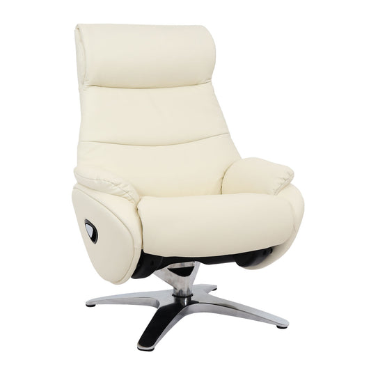 Cosmo Casa - Relaxstoel met Kruk - TV-Fauteuil - Draaibare Ligfunctie - Metaal & Kunstleer - Crèmewit