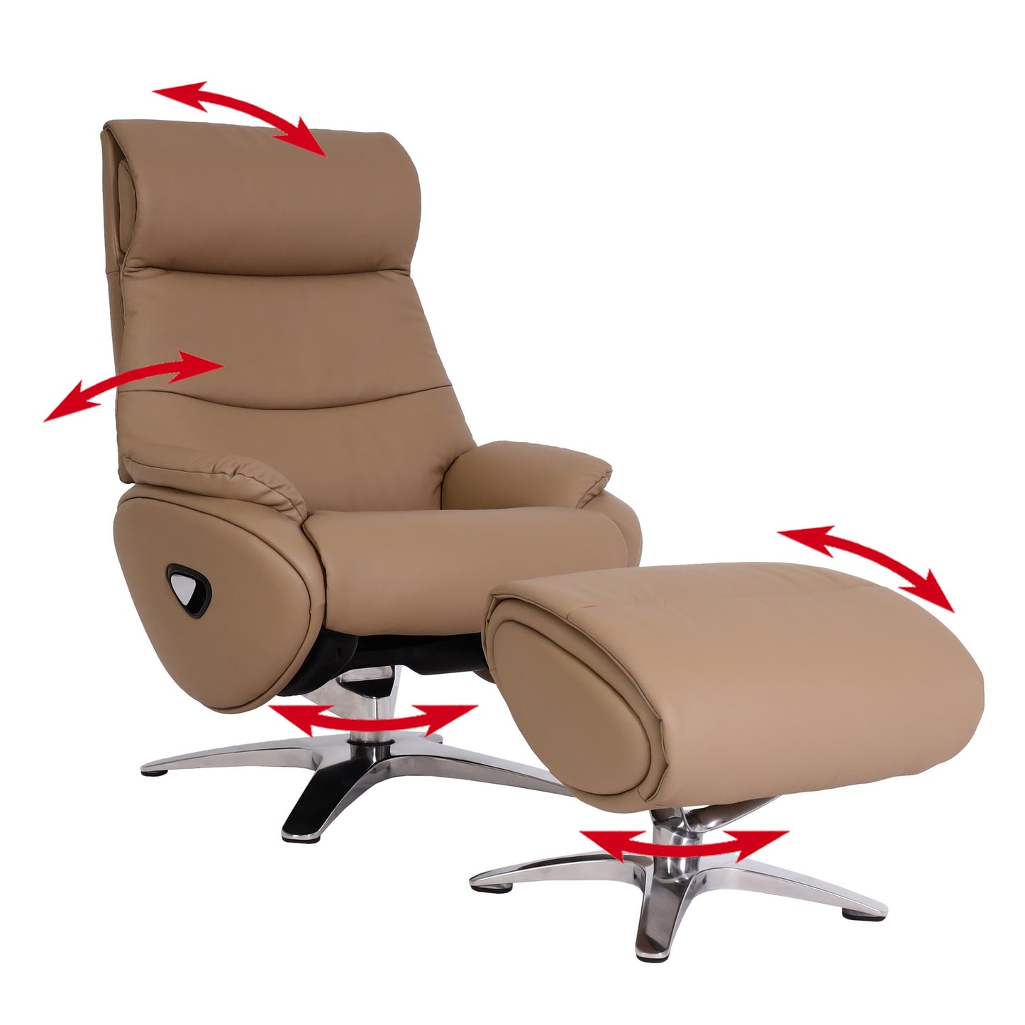 Cosmo Casa - Relaxstoel met Kruk - TV-Fauteuil - Draaibare Ligfunctie - Metaal & Kunstleer - Taupe