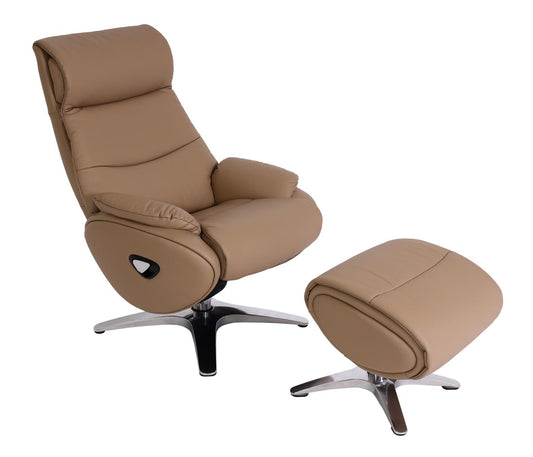Cosmo Casa - Relaxstoel met Kruk - TV-Fauteuil - Draaibare Ligfunctie - Metaal & Kunstleer - Taupe