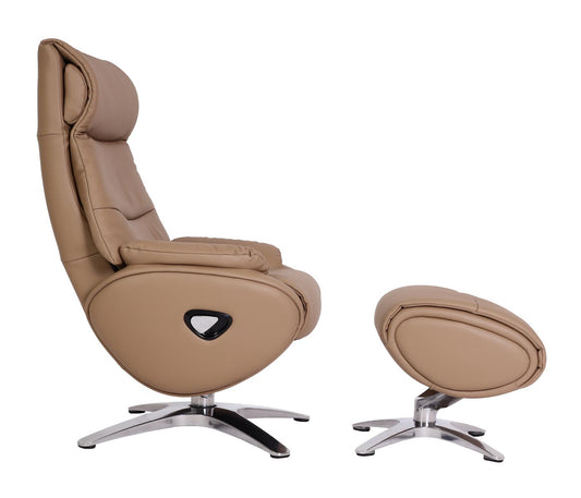 Cosmo Casa - Relaxstoel met Kruk - TV-Fauteuil - Draaibare Ligfunctie - Metaal & Kunstleer - Taupe