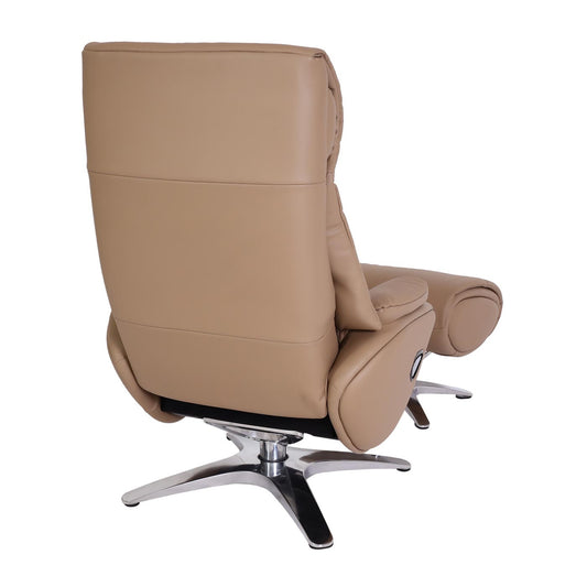 Cosmo Casa - Relaxstoel met Kruk - TV-Fauteuil - Draaibare Ligfunctie - Metaal & Kunstleer - Taupe