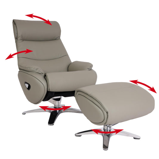 Cosmo Casa - Ontspanningsstoel met Kruk - TV-Fauteuil - Draaibare Ligfunctie - Metaal & Kunstleer - Grijs