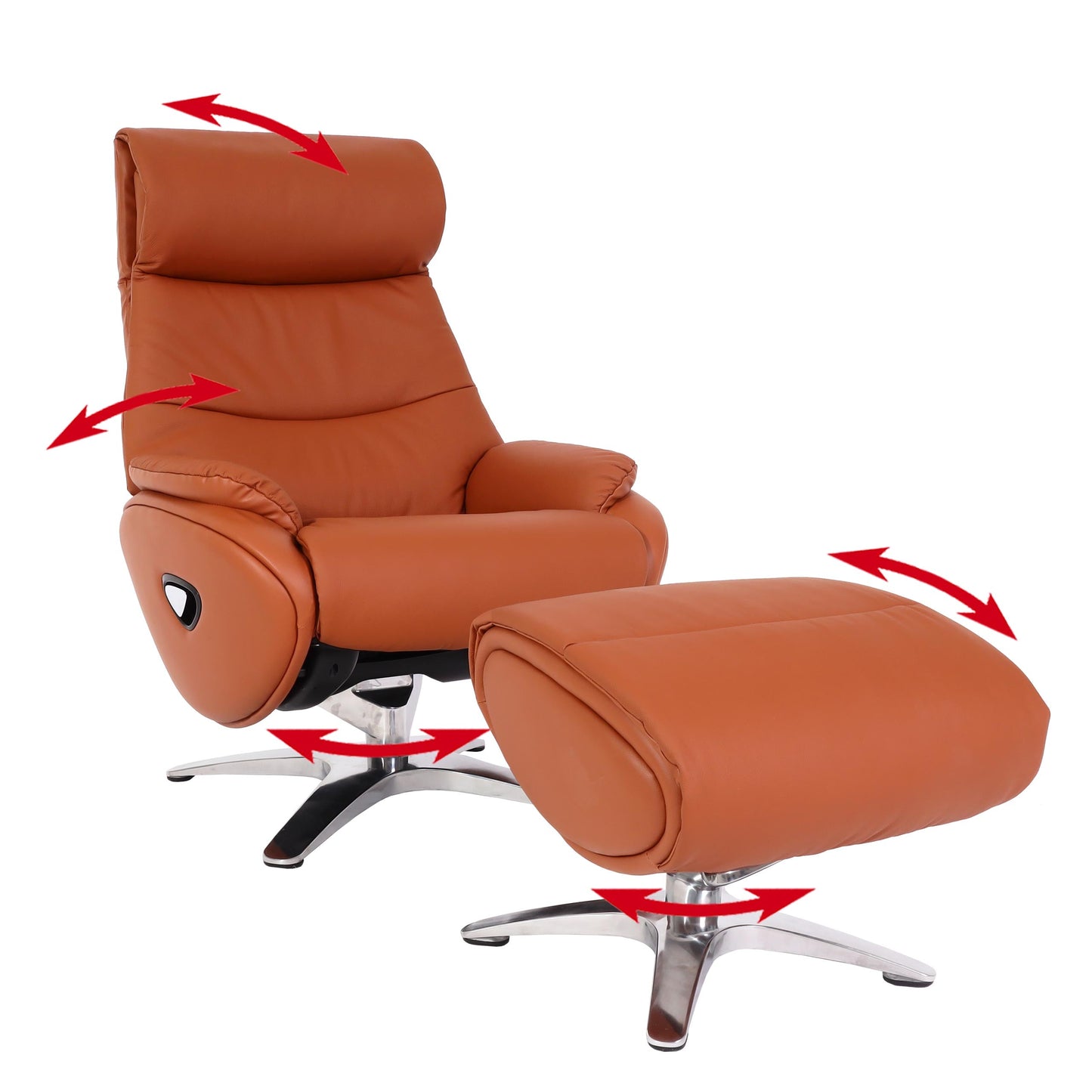 Cosmo Casa - Relaxstoel met Kruk - TV-Fauteuil - Draaibare Ligfunctie - Metaal & Kunstleer - Bruin