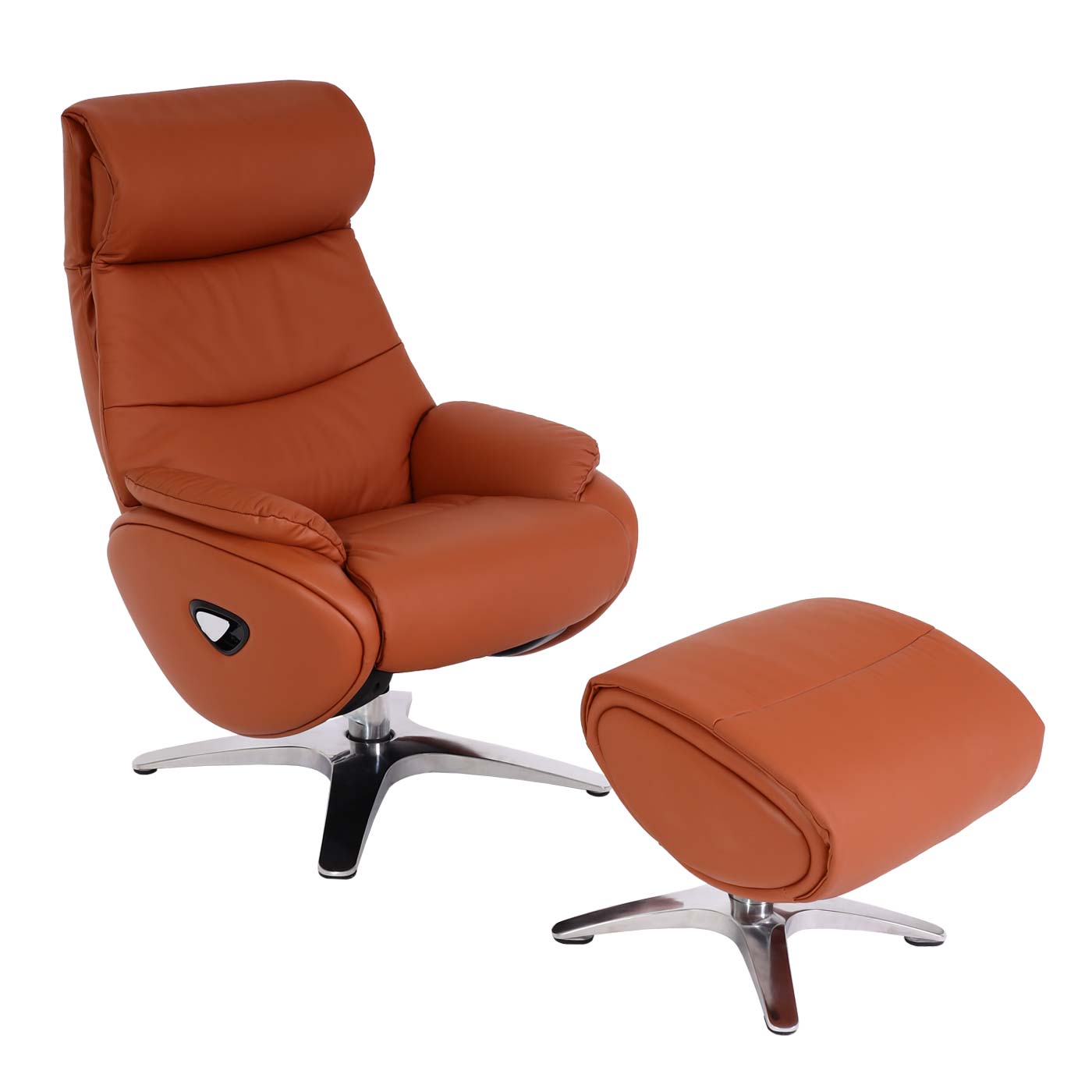 Cosmo Casa - Relaxstoel met Kruk - TV-Fauteuil - Draaibare Ligfunctie - Metaal & Kunstleer - Bruin