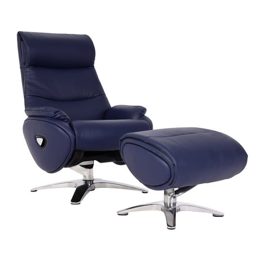 Cosmo Casa - Relaxstoel met Kruk - TV-Fauteuil - Draaibare Ligfunctie - Metaal & Kunstleer - Blauw