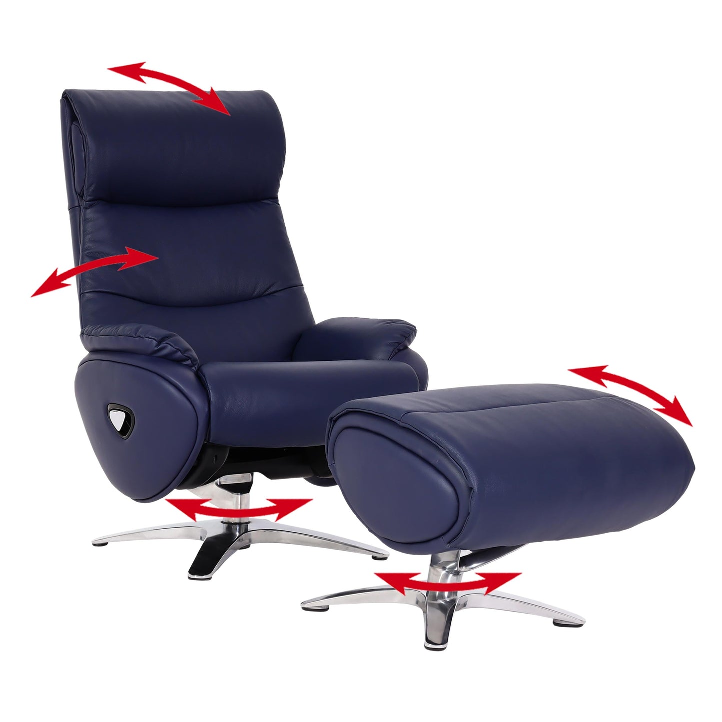Cosmo Casa - Relaxstoel met Kruk - TV-Fauteuil - Draaibare Ligfunctie - Metaal & Kunstleer - Blauw