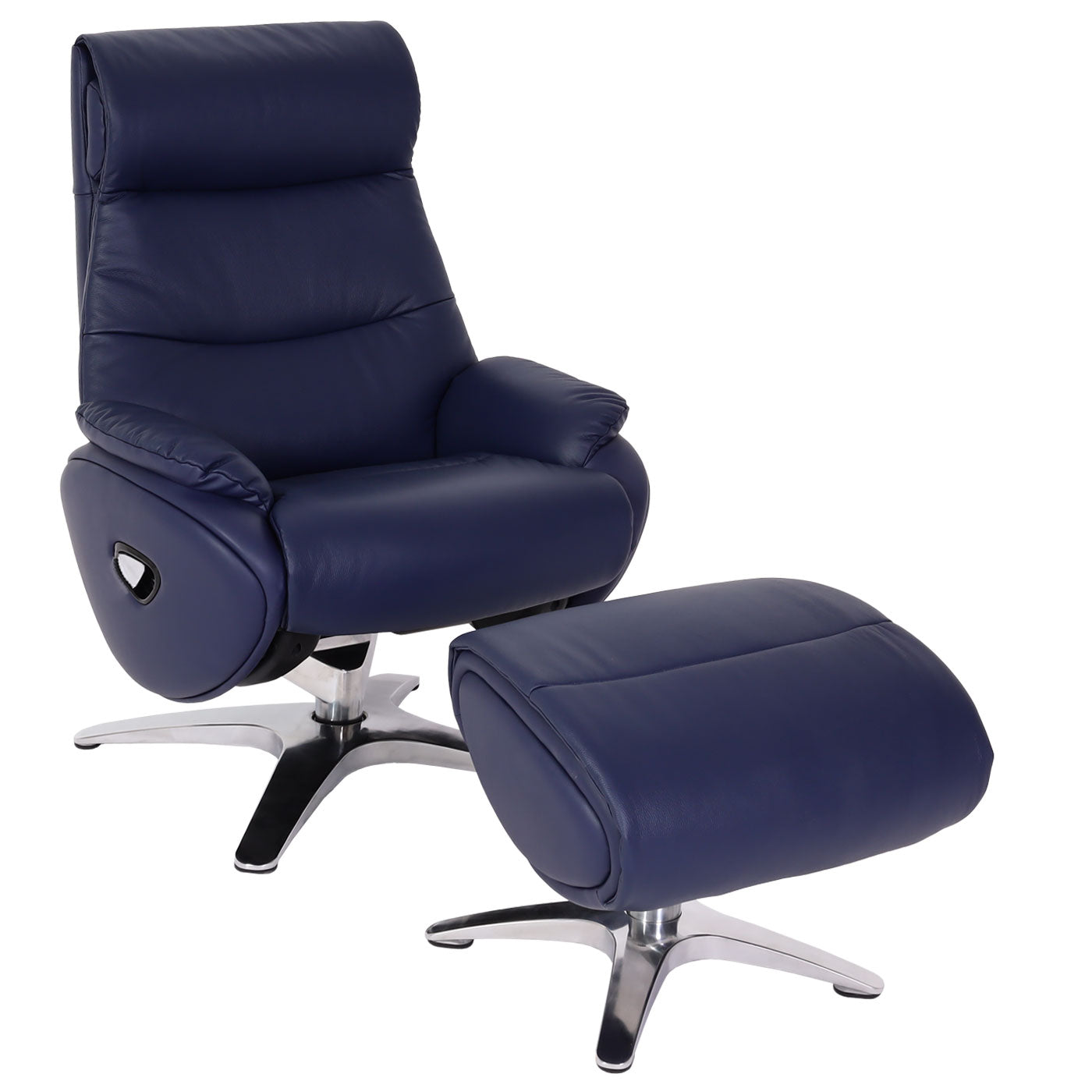Cosmo Casa - Relaxstoel met Kruk - TV-Fauteuil - Draaibare Ligfunctie - Metaal & Kunstleer - Blauw