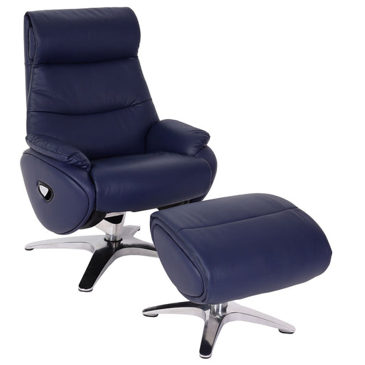 Cosmo Casa - Relaxstoel met Kruk - TV-Fauteuil - Draaibare Ligfunctie - Metaal & Kunstleer - Blauw