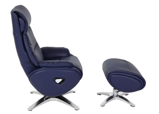 Cosmo Casa - Relaxstoel met Kruk - TV-Fauteuil - Draaibare Ligfunctie - Metaal & Kunstleer - Blauw