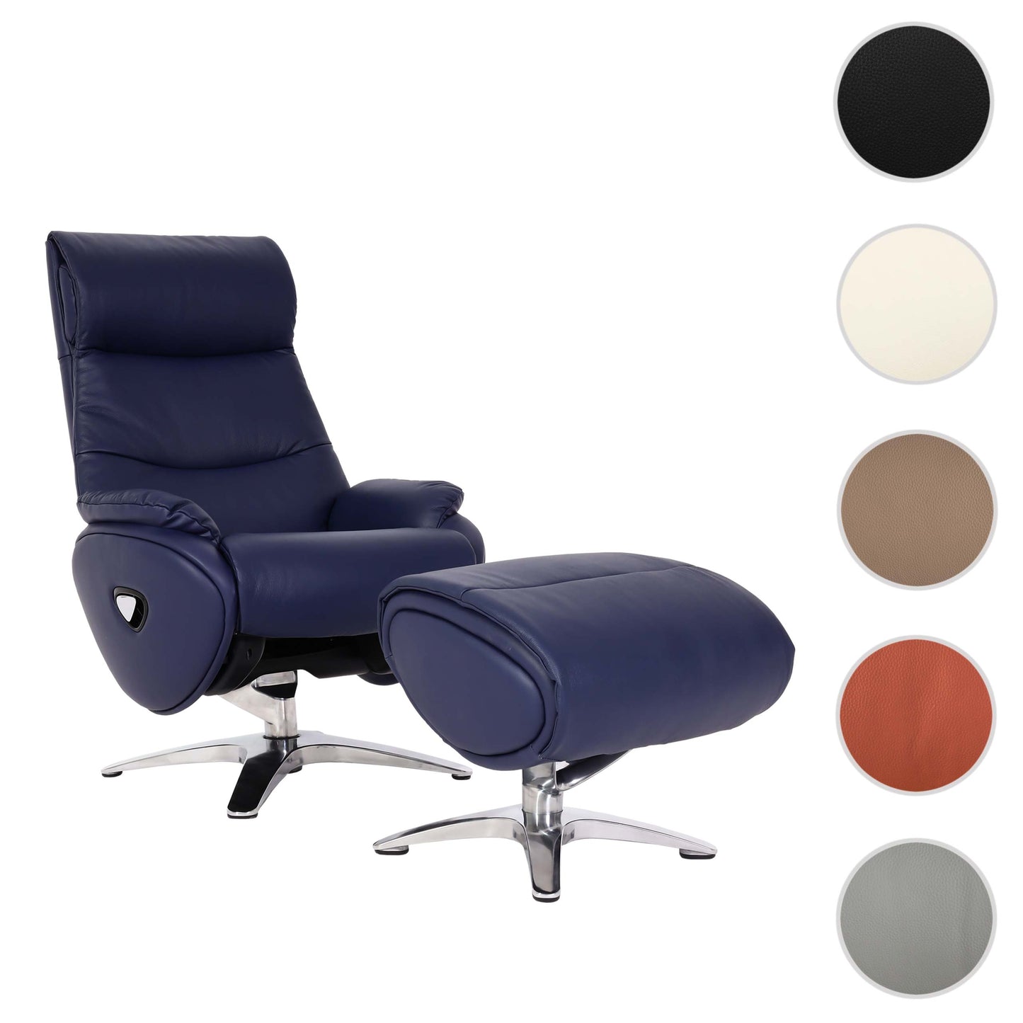 Cosmo Casa - Relaxstoel met Kruk - TV-Fauteuil - Draaibare Ligfunctie - Metaal & Kunstleer - Blauw