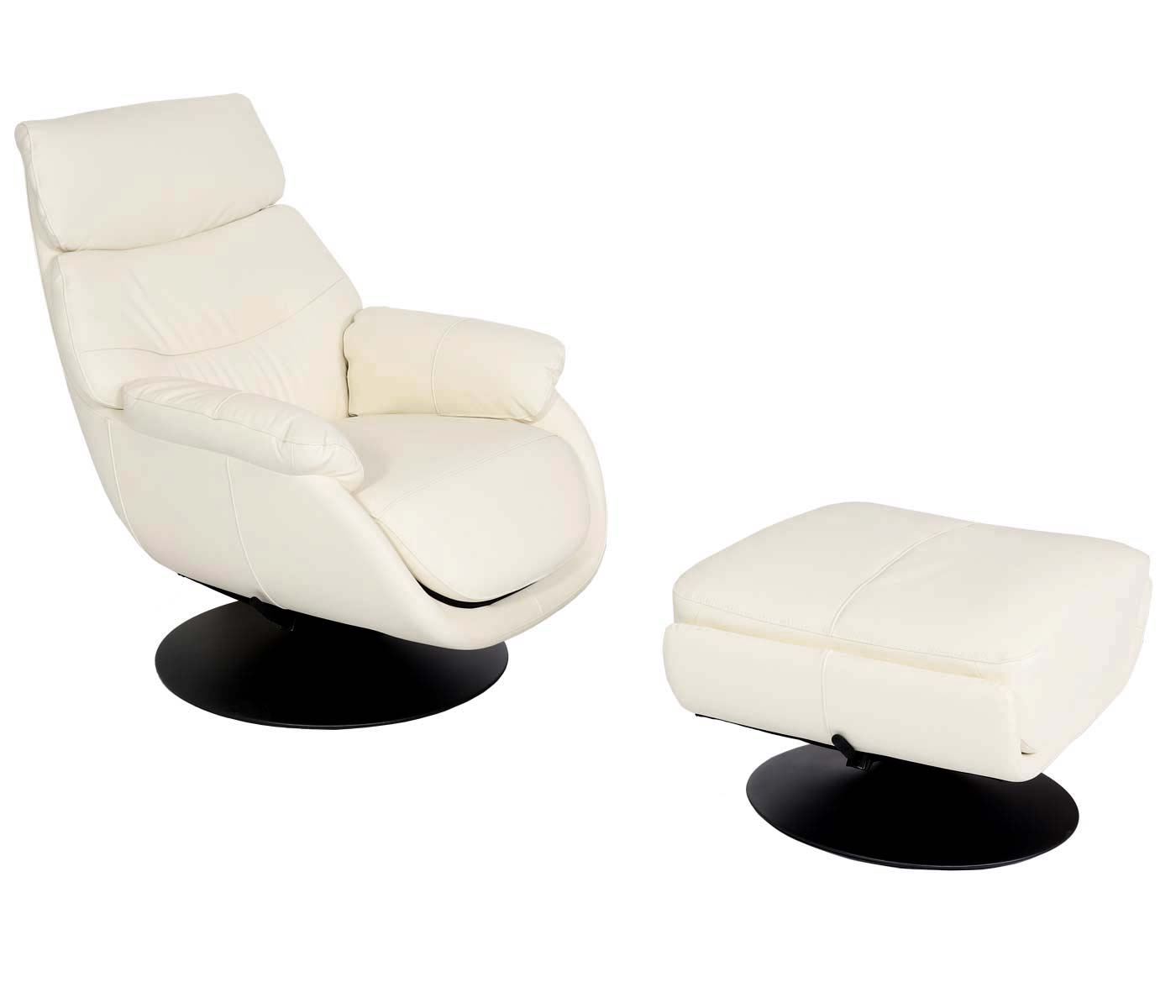 Cosmo Casa - Relaxfauteuil met Kruk - Wipfunctie Draaibaar - Metaal & Echt Leer & Kunstleer - Crèmewit