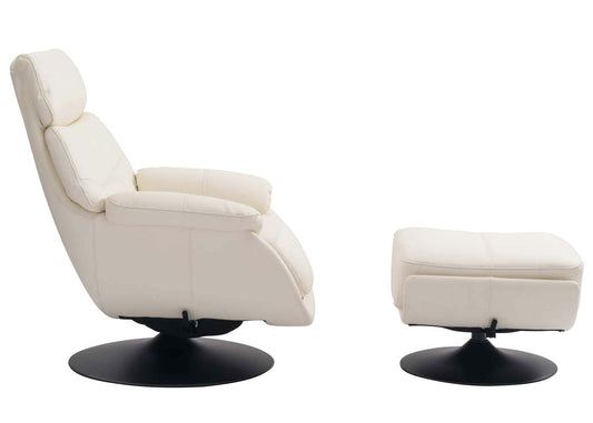 Cosmo Casa - Relaxfauteuil met Kruk - Wipfunctie Draaibaar - Metaal & Echt Leer & Kunstleer - Crèmewit