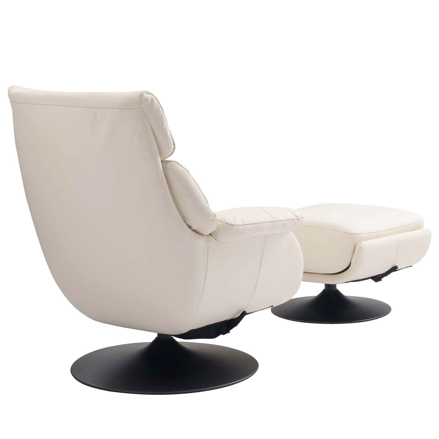 Cosmo Casa - Relaxfauteuil met Kruk - Wipfunctie Draaibaar - Metaal & Echt Leer & Kunstleer - Crèmewit