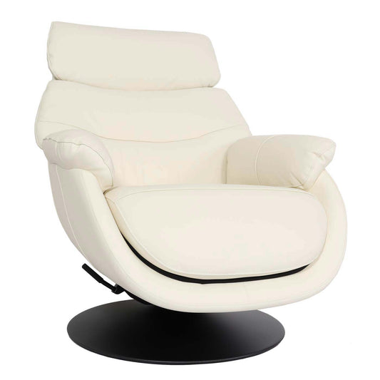 Cosmo Casa - Relaxfauteuil met Kruk - Wipfunctie Draaibaar - Metaal & Echt Leer & Kunstleer - Crèmewit