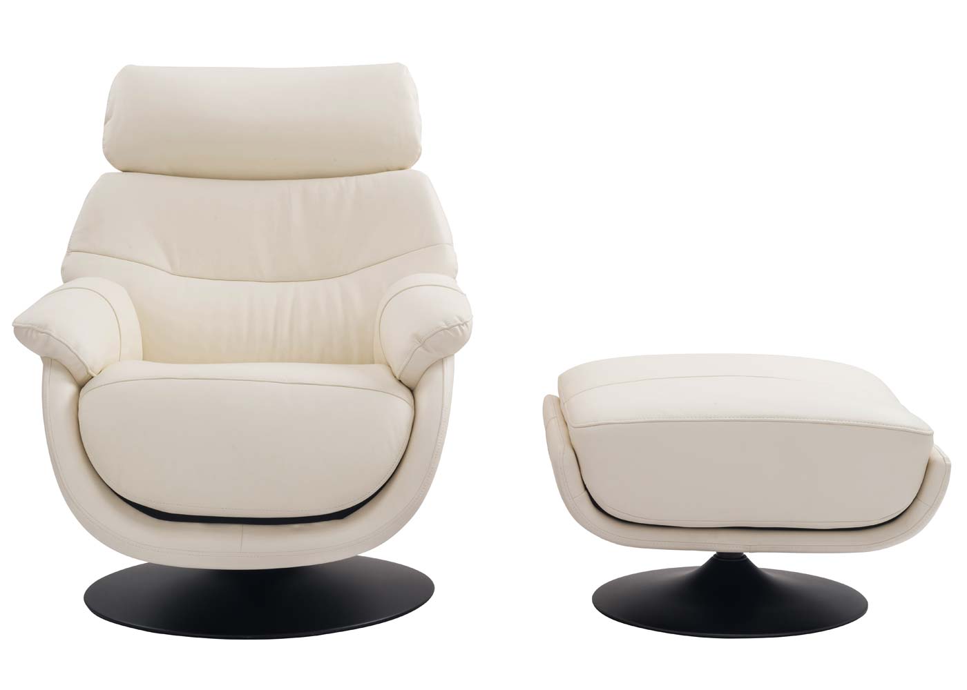 Cosmo Casa - Relaxfauteuil met Kruk - Wipfunctie Draaibaar - Metaal & Echt Leer & Kunstleer - Crèmewit