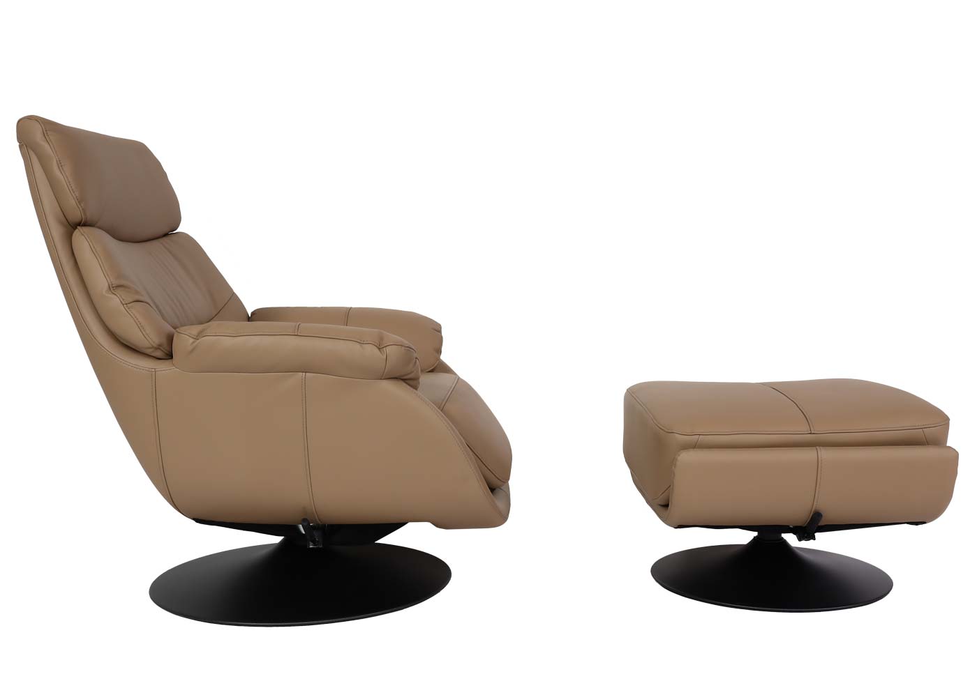 Cosmo Casa - Relaxstoel met Kruk - Wipfunctie Draaibaar - Metaal & Echt Leer & Kunstleer - Taupe