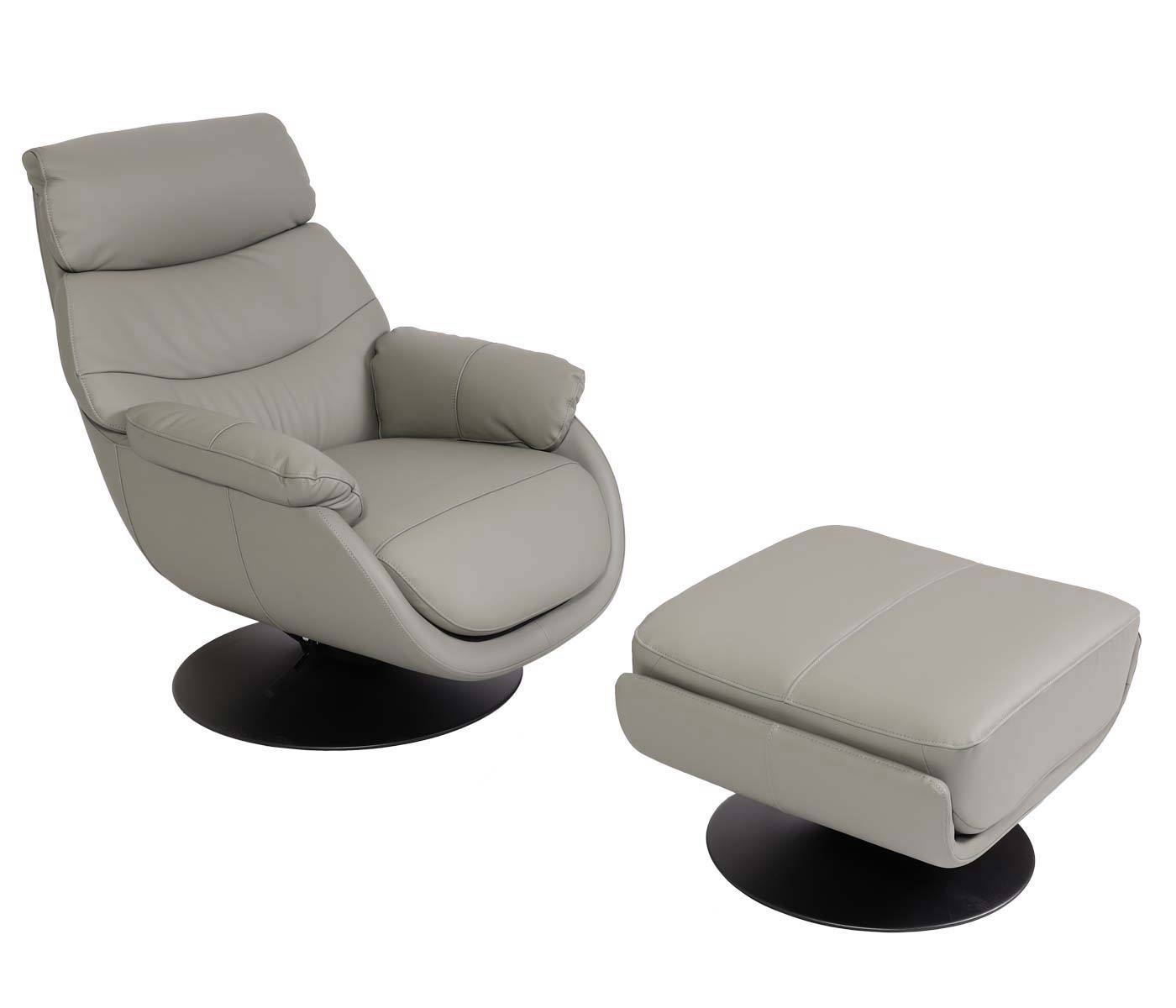 Cosmo Casa - Relaxstoel met Kruk - Wipfunctie Draaibaar - Metaal & Echt Leer & Kunstleer - Grijs