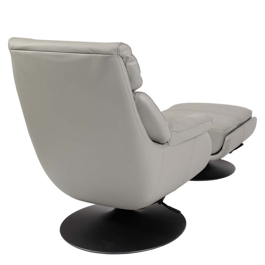 Cosmo Casa - Relaxstoel met Kruk - Wipfunctie Draaibaar - Metaal & Echt Leer & Kunstleer - Grijs