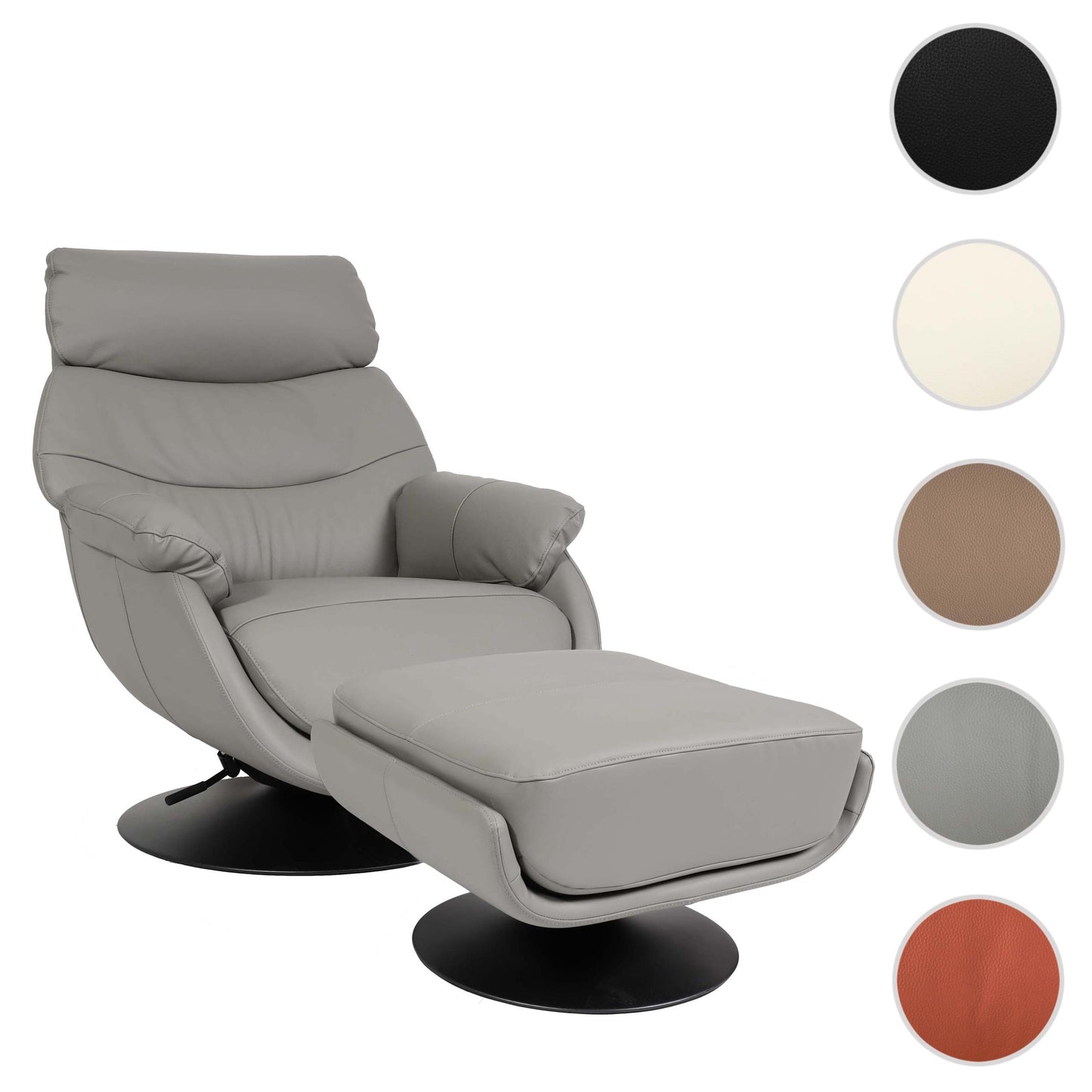 Cosmo Casa - Relaxstoel met Kruk - Wipfunctie Draaibaar - Metaal & Echt Leer & Kunstleer - Grijs