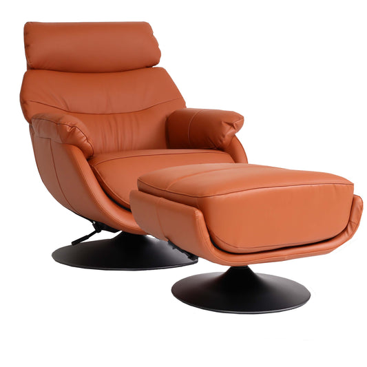 Cosmo Casa - Relaxstoel met Kruk - Wipfunctie Draaibaar - Metaal & Echt Leer & Kunstleer - Bruin