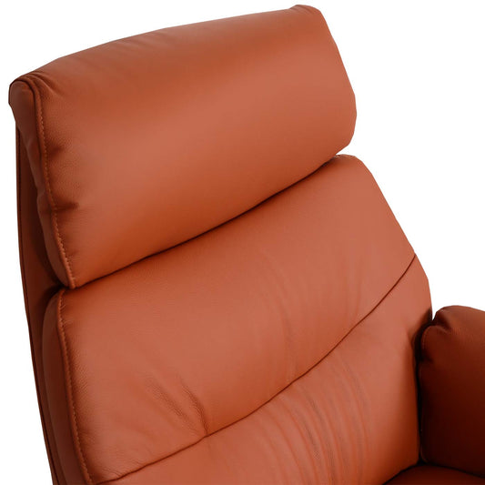 Cosmo Casa - Relaxstoel met Kruk - Wipfunctie Draaibaar - Metaal & Echt Leer & Kunstleer - Bruin