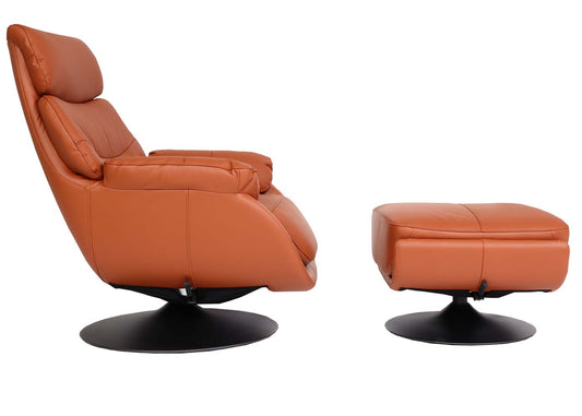 Cosmo Casa - Relaxstoel met Kruk - Wipfunctie Draaibaar - Metaal & Echt Leer & Kunstleer - Bruin