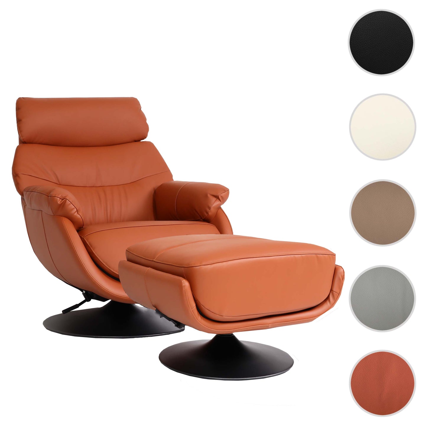 Cosmo Casa - Relaxstoel met Kruk - Wipfunctie Draaibaar - Metaal & Echt Leer & Kunstleer - Bruin