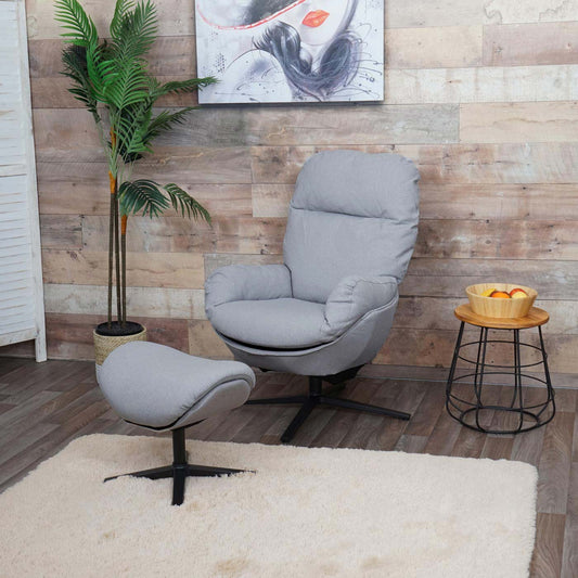 Cosmo Casa - Relaxstoelkruk - Schommelfunctie, Draaibaar - Metaal & Textiel - Lichtgrijs