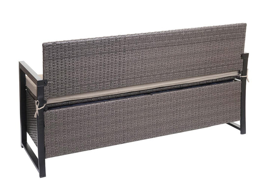 Cosmo Casa - Polyrotan 3-Zitsbank - Tuinbank/Kistbank met Opbergvak - Gemêleerd Grijs & Beige Kussen