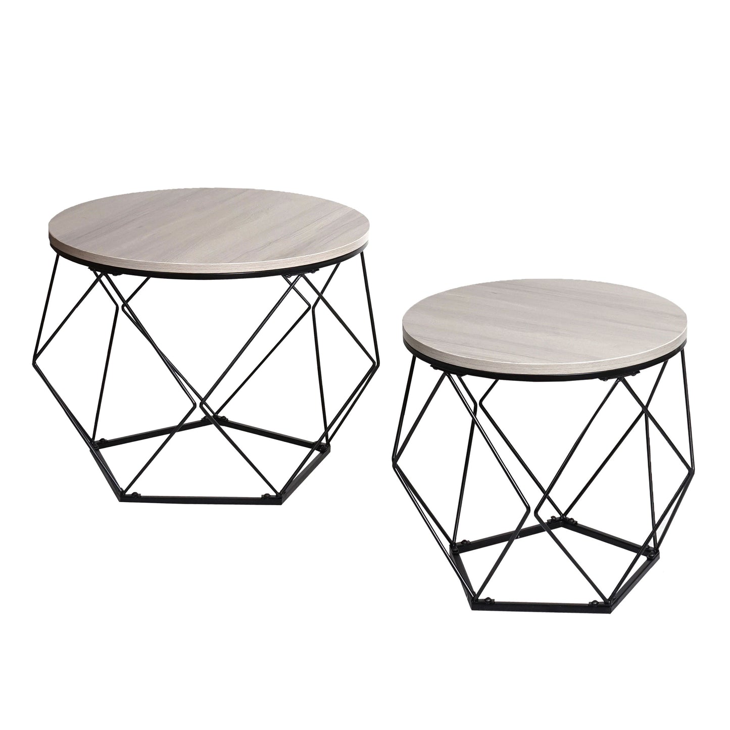 Cosmo Casa - Salontafelset - Lounge- & Bijzettafel - Metaal & Eikenhoutlook - Grijs