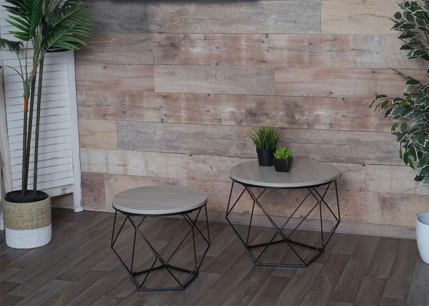 Cosmo Casa - Salontafelset - Lounge- & Bijzettafel - Metaal & Eikenhoutlook - Grijs