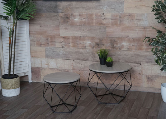 Cosmo Casa - Salontafelset - Lounge- & Bijzettafel - Metaal & Eikenhoutlook - Grijs