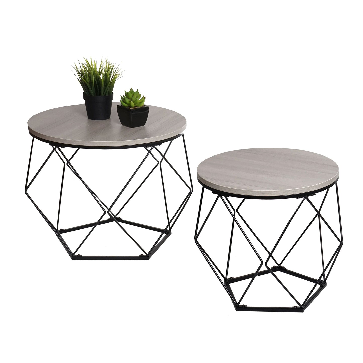 Cosmo Casa - Salontafelset - Lounge- & Bijzettafel - Metaal & Eikenhoutlook - Grijs