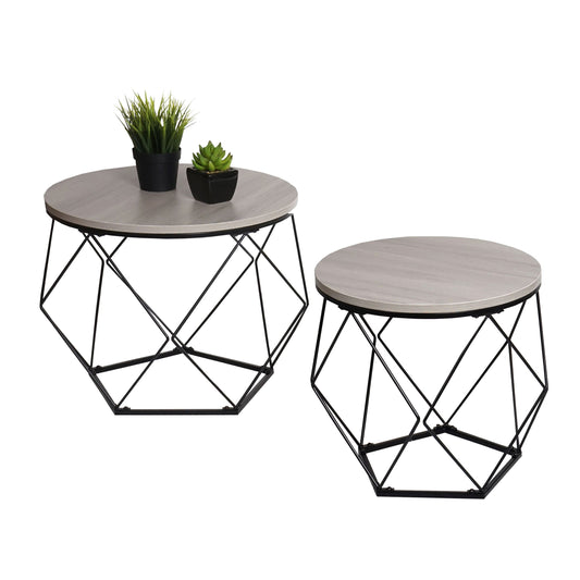 Cosmo Casa - Salontafelset - Lounge- & Bijzettafel - Metaal & Eikenhoutlook - Grijs