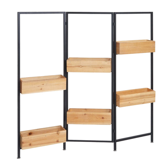 Cosmo Casa - Ruimteverdeler met Plantenbak - Hout & Staal - Zwart Frame & Natuurlijke Kleur - 116×118 cm