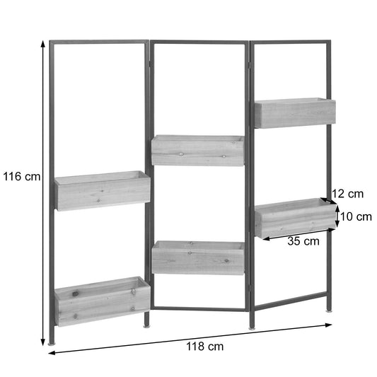 Cosmo Casa - Ruimteverdeler met Plantenbak - Hout & Staal - Zwart Frame & Natuurlijke Kleur - 116×118 cm