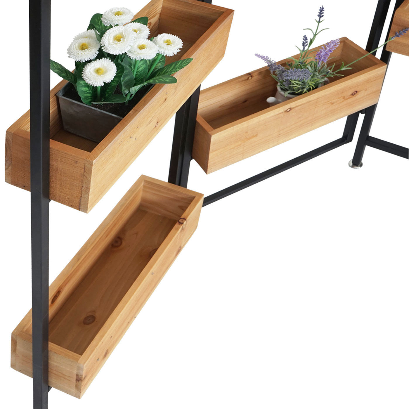 Cosmo Casa - Ruimteverdeler met Plantenbak - Hout & Staal - Zwart Frame & Natuurlijke Kleur - 116×118 cm