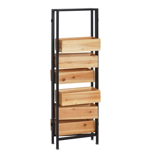 Cosmo Casa - Ruimteverdeler met Plantenbak - Hout & Staal - Zwart Frame & Natuurlijke Kleur - 116×118 cm