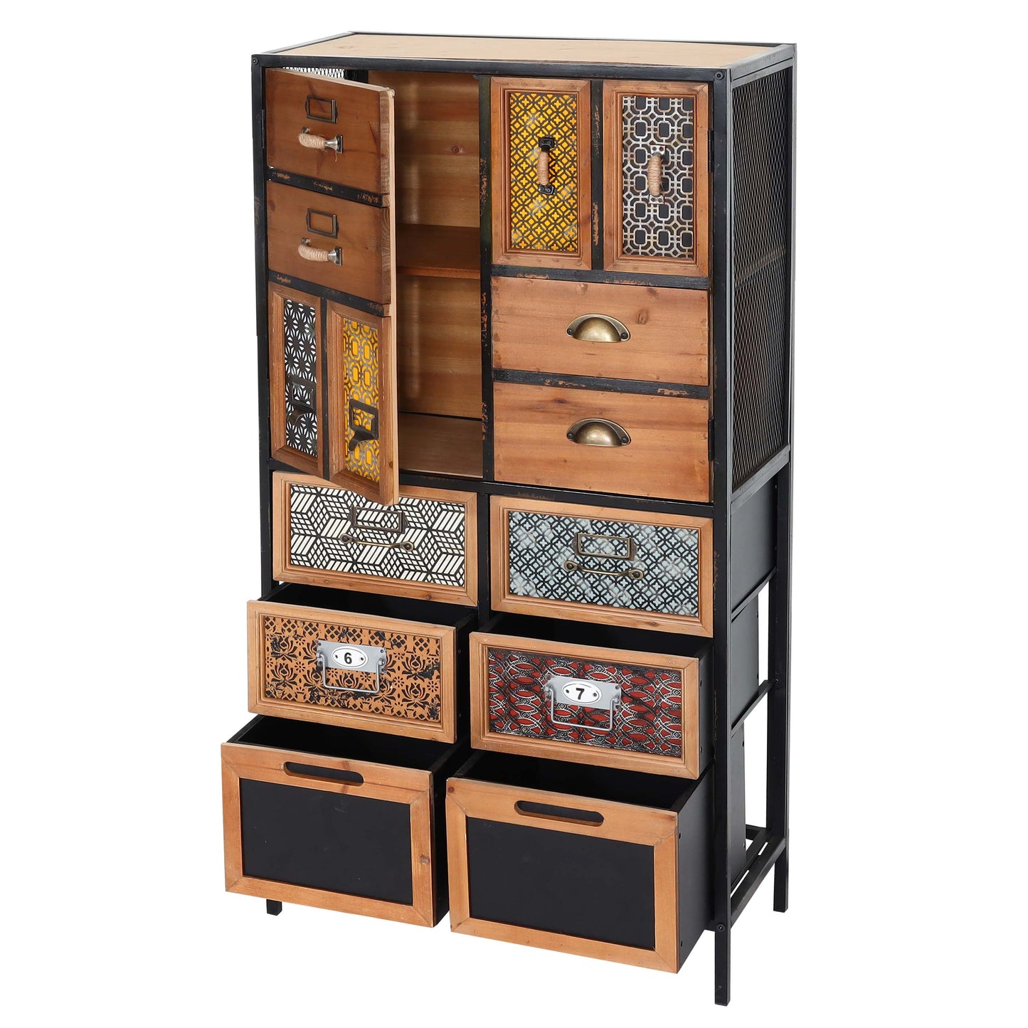 Cosmo Casa - Apothekersladekast - Vintage plankladen - Metaal - Dennenhout - 120×62×33 cm